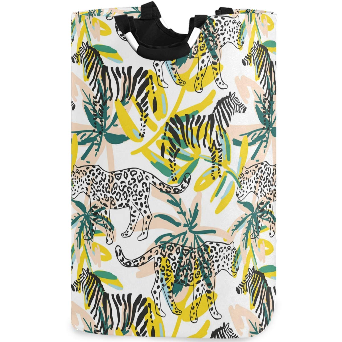 visesunny Collapsible Laundry Basket Tropical Leopard Zebra Animal Large Laundry Hamper with Handle Toys and Clothing Organization for Bathroom, Bedroom, Home, Dorm, Travel