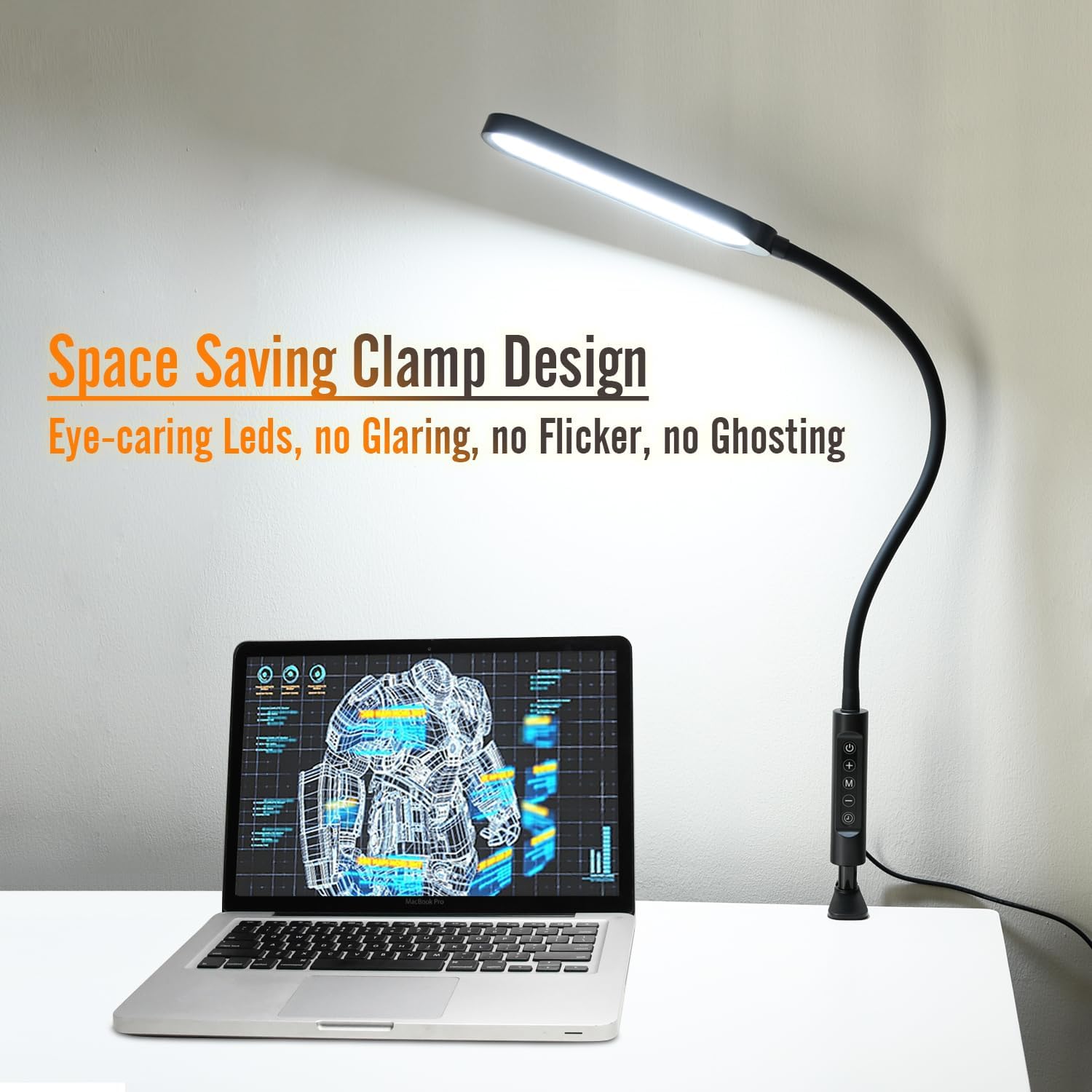 Clamp Lamp, Ultra Bright Clip on Light, CRI>95,18W, 3000 LMS, 3 Color Modes, Soft Touch Control with Timer, Eye-Caring Task Lamp with Remote for Reading, Home, Office (Adapter Included)