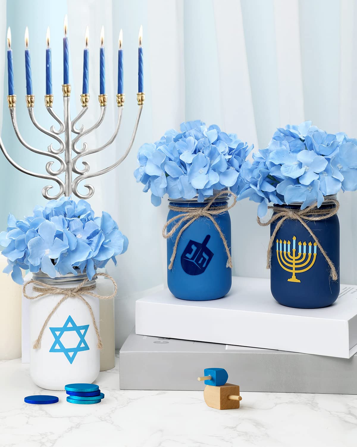 Decoración De Hanukkah - 9 Centros De Mesa De Panal, Azul Y Amarillo, 17x15 Cm