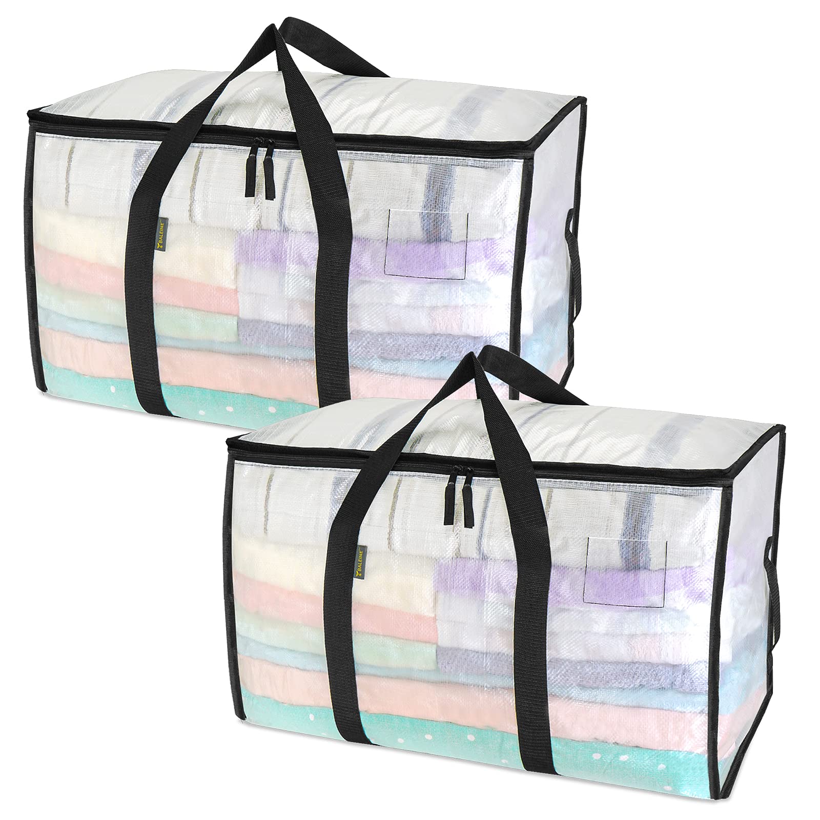 BALEINE 2-Pack Oversized Moving Bags with Reinforced Handles, Heavy-Duty Storage Tote for Clothes, Moving Supplies (Clear, 2-Pack)