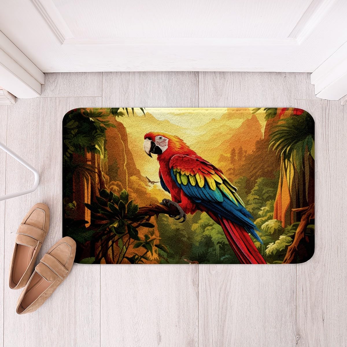 HomemissingCartoon Parrot Bath Mats for Bathroom for Kids Colorful Bird Bath Rugs for Shower Tub Parrot Bath Mats for Bathroom Botanical Bathroom Accossories 16x24Inch