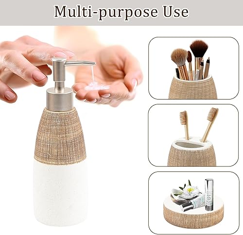 Miniatura 4 de CERBIOR Juego de accesorios de baño, 4 piezas de accesorios de cerámica para decoración de baño, incluye soporte para cepillos de dientes, taza para