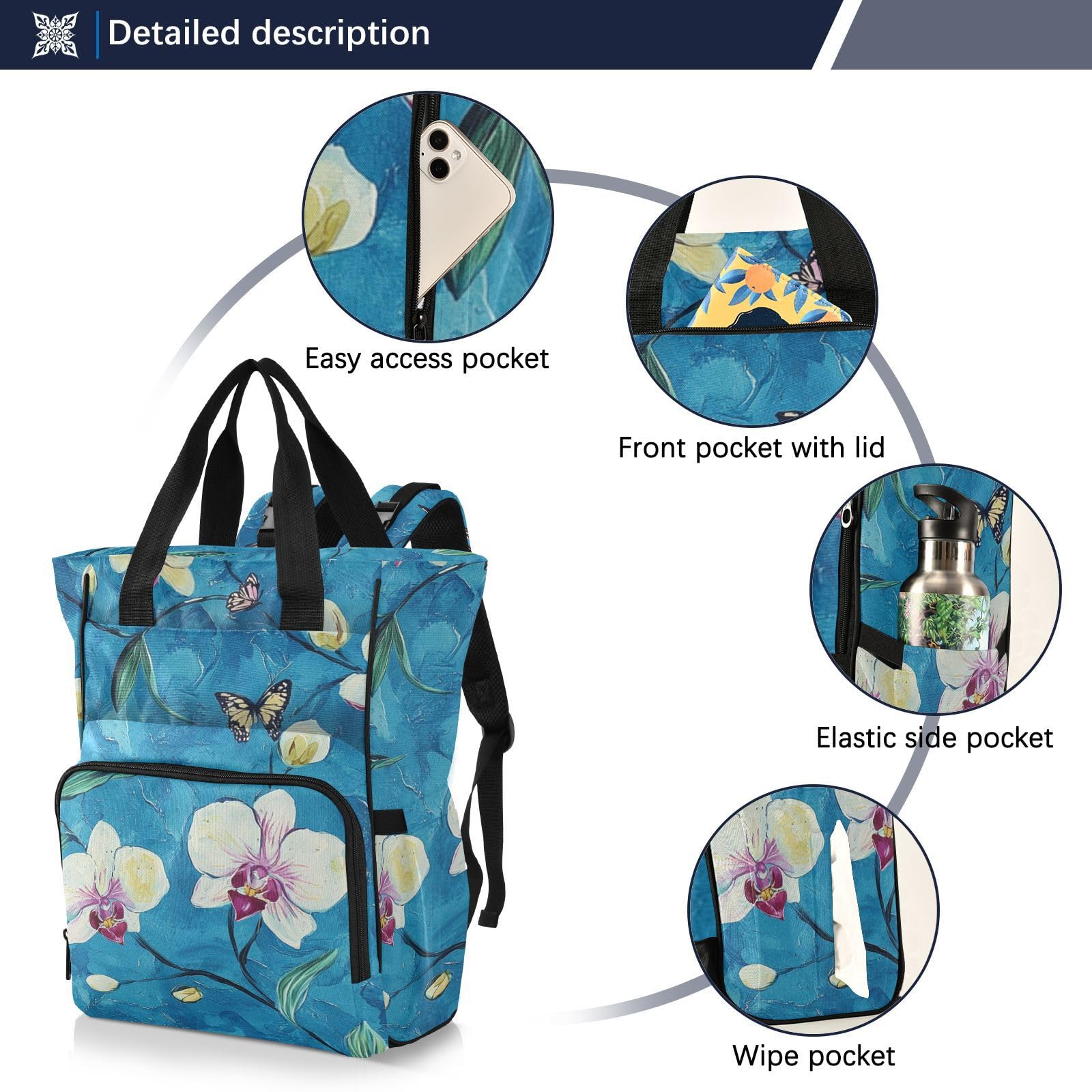 Borsa per pannolini zaino per mamme papà cartone animato orchidea