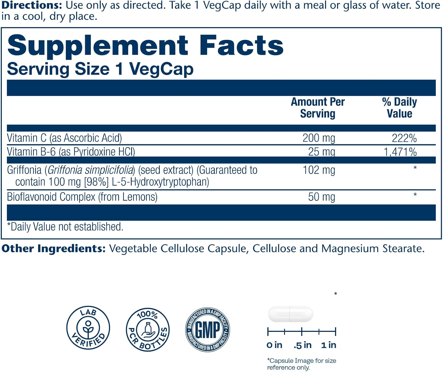 SOLARAY 5 HTP Supplement with Vitamin C & B-6 - Sleep Supplement and Serotonin Synthesis Support - Lab Verified, 60-Day Money-Back Guarantee - 60 Servings, 60 Enteric Coated VegCaps