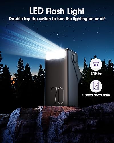 Miniatura 5 de Cargador portátil de 70000 mAh, batería USB C de carga rápida de 22.5 W, 3 salidas, pantalla LED, luz LED, banco de batería de gran capacidad para