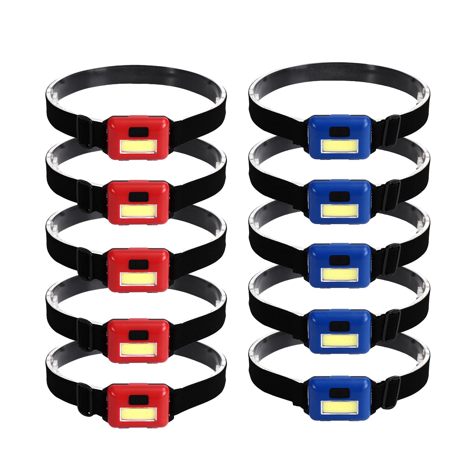 POCKETMAN Pack 10 LED Headlamp COB Super Bright Lightweight Headlight Waterproof Head Torch Lamp for Outdoor Camping Lighting Night Running Emergency (red+Blue, 10)