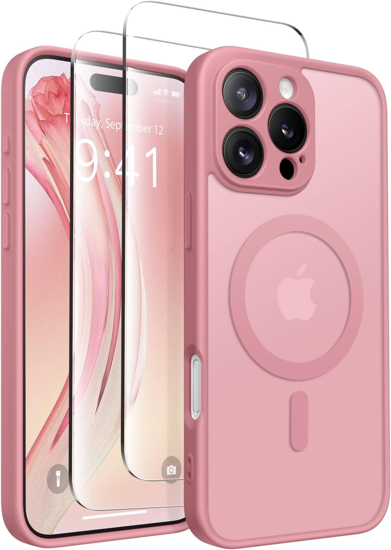 CAPRARO Magnetic Compatible with iPhone 16 Pro Max Case, Upgraded [Full Camera Protection] [Compatible with MagSafe] Protective Translucent Matte Women Phone Case Cover, Apricot Pollen