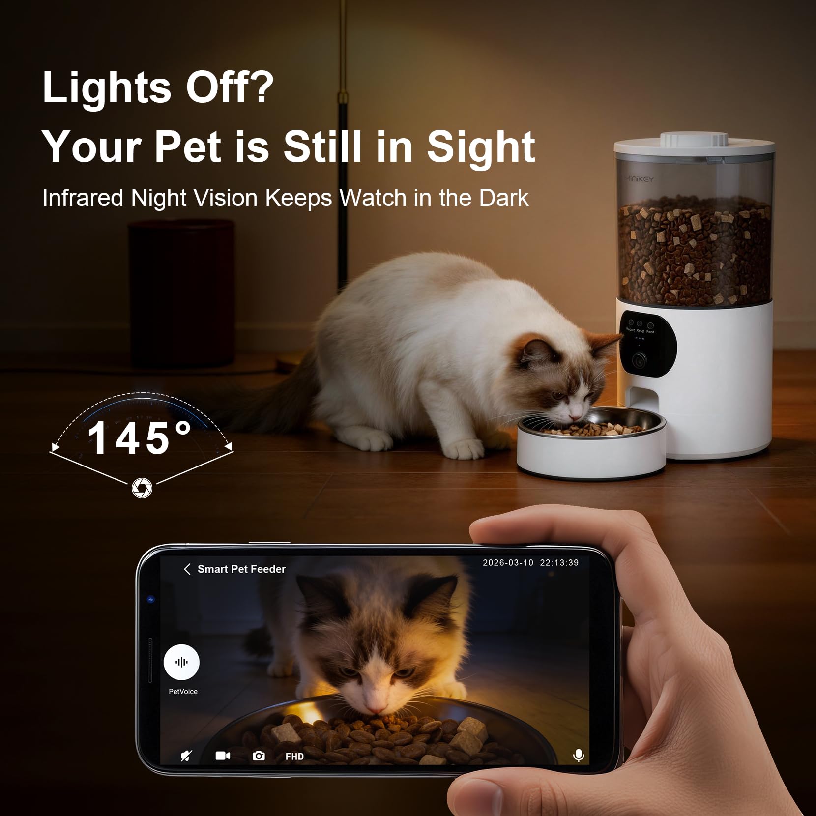 Automatic Cat Feeder with 2K Camera, 5G WiFi 6.5L Smart Pet Feeder for Cat & Small Dog, Automatic Dog Feeder with Night Vision, 2-Way Audio, Motion Detection, Feeding Schedule & App Control — view 3