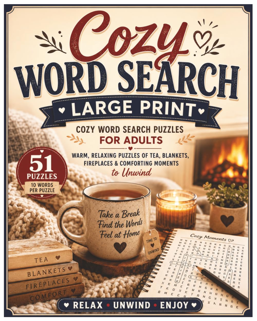 Cozy Word Search: Large Print Cozy Word Search Puzzles for Adults — Warm, Relaxing Puzzles of Tea, Blankets, Fireplaces & Comforting Moments to Unwind