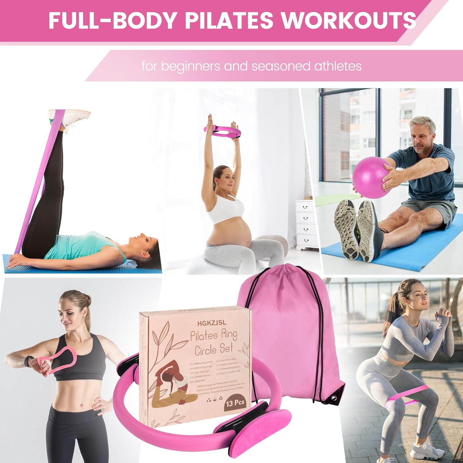 Home Pilates Essentials Kit for Women,Pilates Equipment Set with 9 Inch Yoga Ball,Figure 8 Resistance Band,Pilates Bands & Accessories,Pilates Ring and Ball Set for Beginners Home Workouts - Image 6