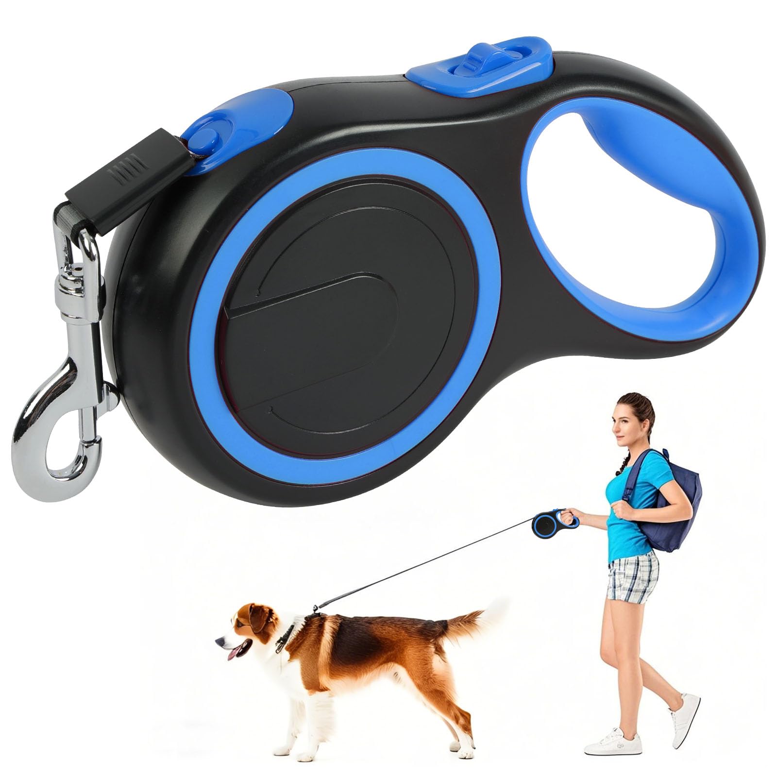 Aomig Retractable Dog Lead Tangle-Free Retractable Dog Leash, 8m/50kg Heavy-Duty Extendable Dog Leads, Robust Self-Locking Dog Lise with Quick-Lock Pause System for Outdoor Walking & Jogging Use(Blue)
