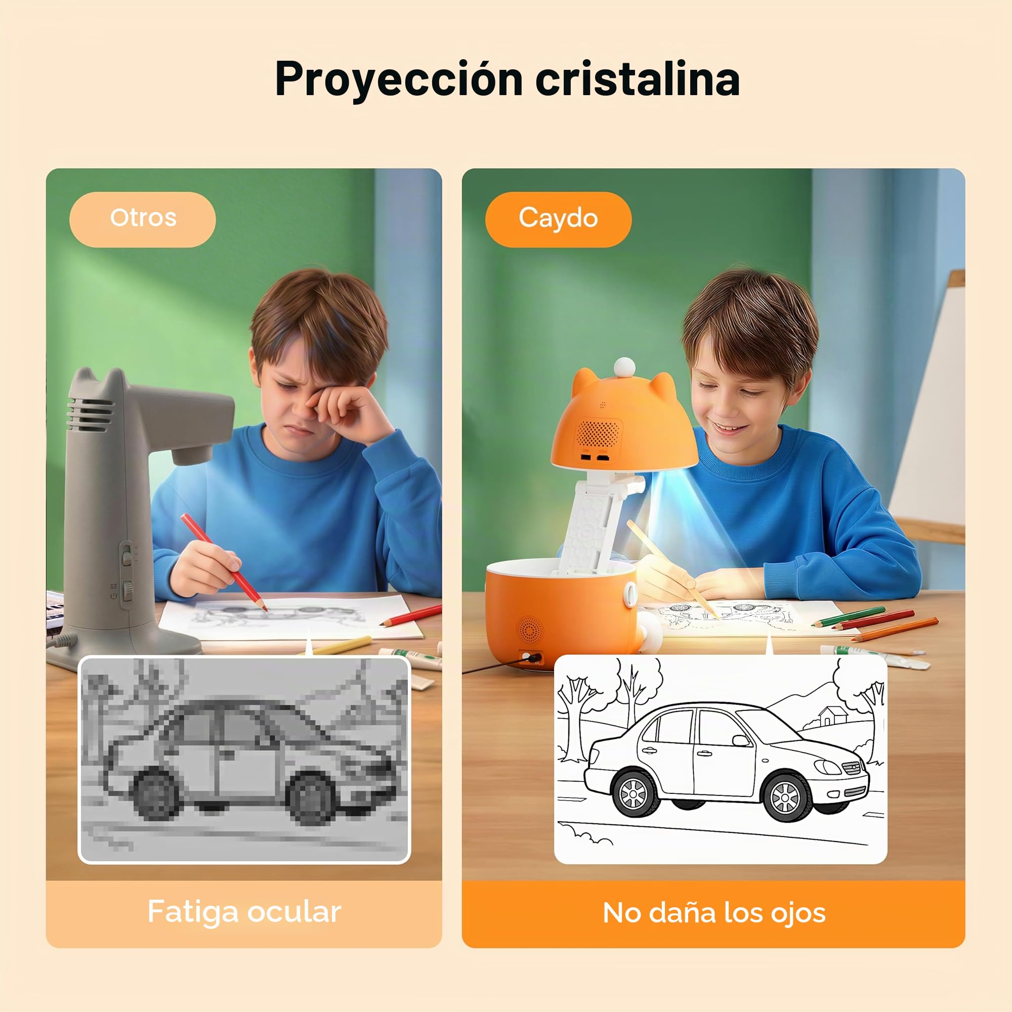 Caydo T3 Proyector de Dibujo con IA para Niños - Protección Ocular Certificada SGS, 3 en 1: Trazado Básico, Dibujo Paso a Paso y Estudio Creativo IA - Regalo de Cumpleaños para Niños de 5 a 12 Años