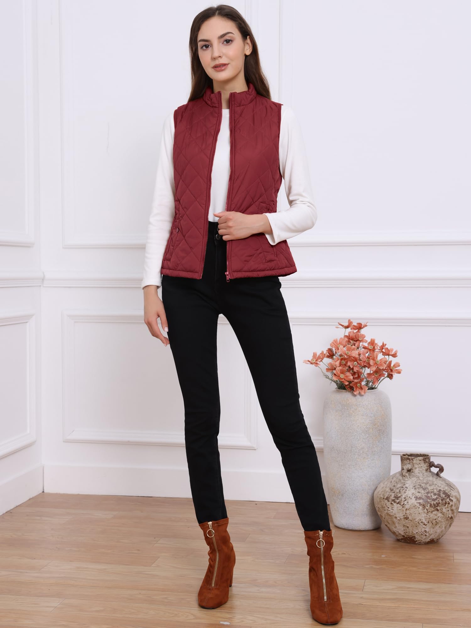 Allegra K Gilet Quilted Zip Vest Gilet bouffant Femme
