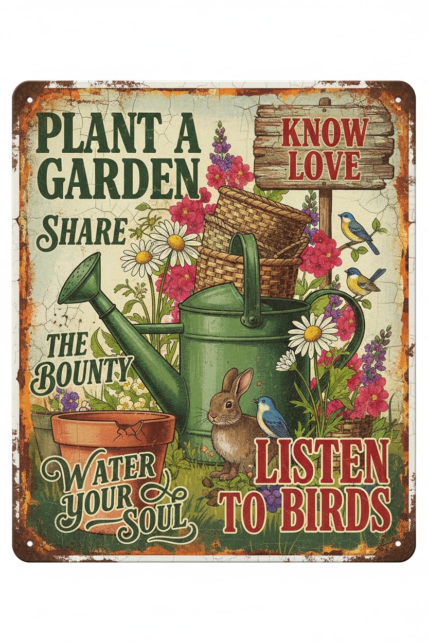 Vintage Metal Tin Sign Metal Tin Signs - Bird & Flower Garden Plaques, Decorative Outdoor 8X12 Inch Custom Private Property Signs Outdoor
