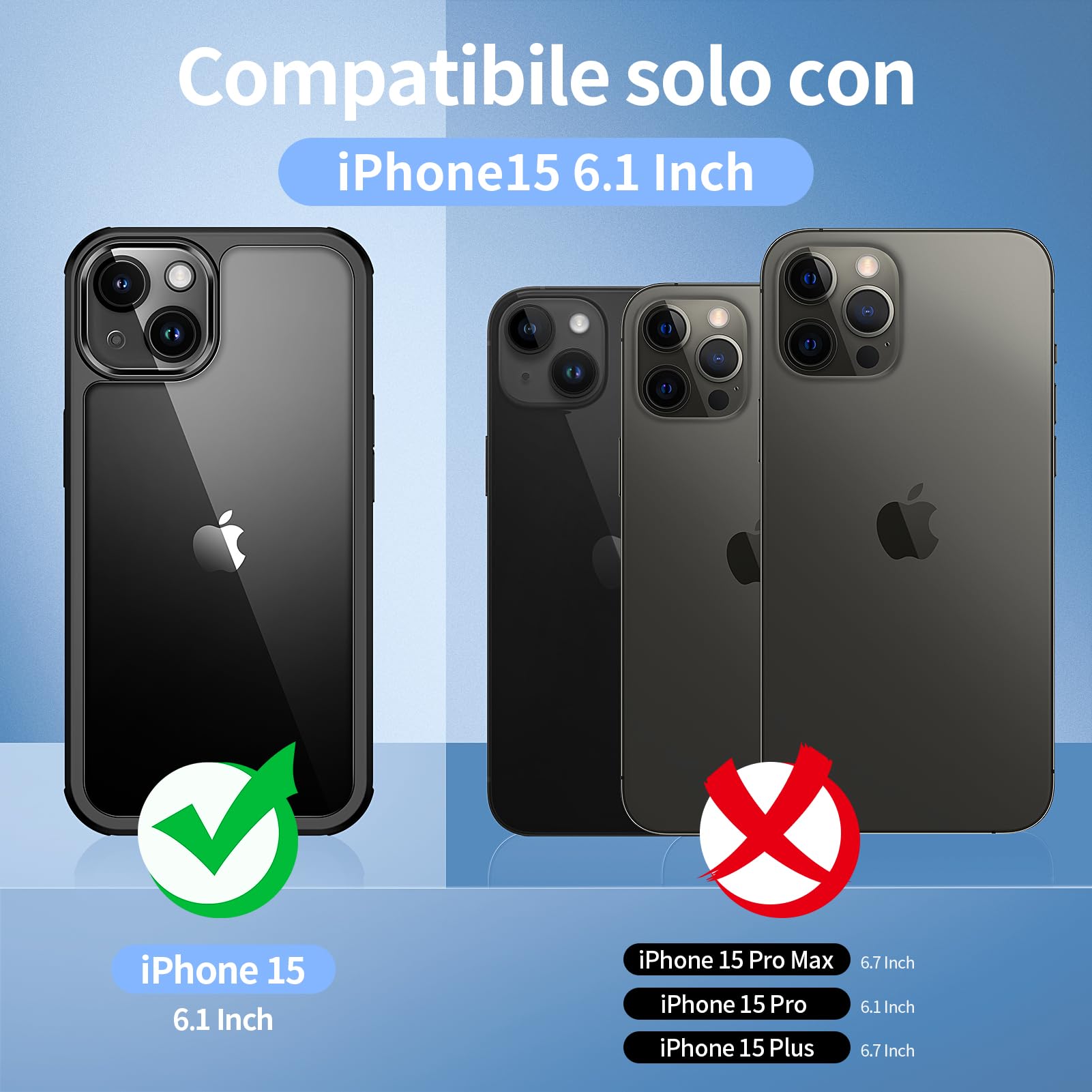 seacosmo Cover per iPhone 15, [9H HD] Integrata Vetro Temperato Schermo e Pellicola Fotocamera 360 Gradi Antiurto Case Rugged Doppia Protezione Custodia per iPhone 15, Nero