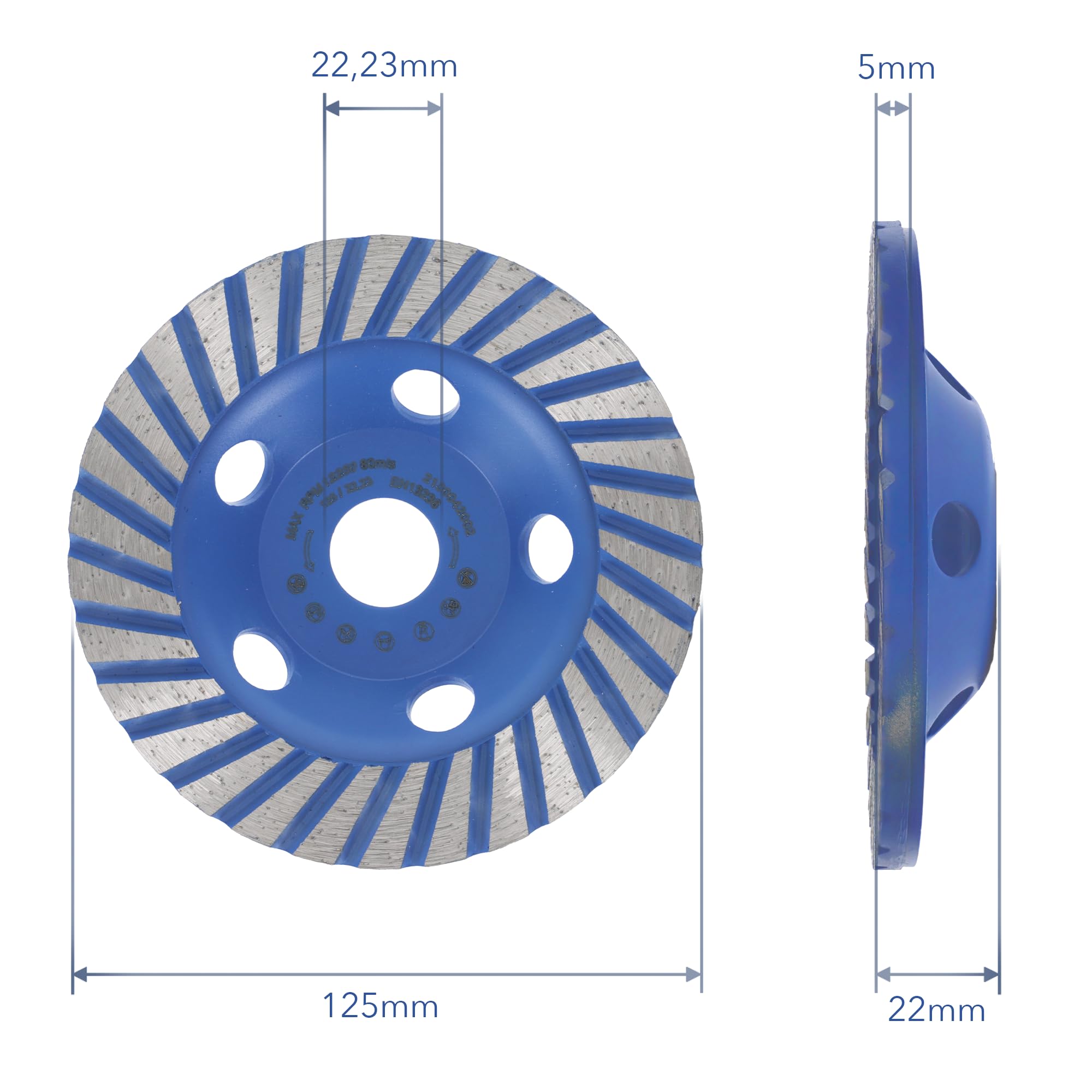 PRODIAMANT Meule Diamant 125 x 22,2 x 24 mm - Qualité professionnelle pour Béton, Granit, Pierre, Marbre, Pierre, Maçonnerie, Brique, Crépi, Béton ciré, universel