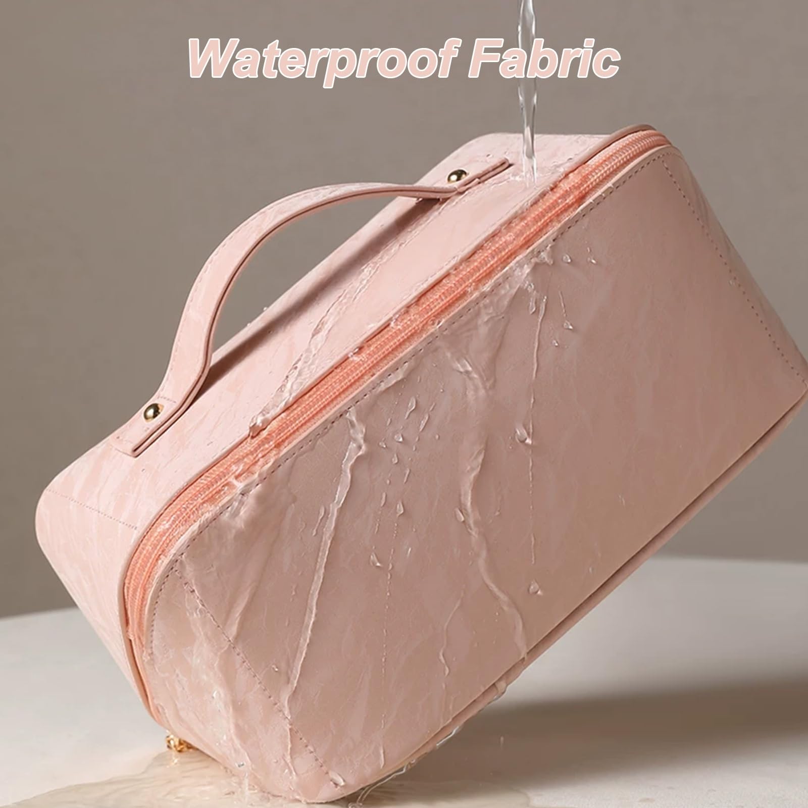 Impermeabile Beauty Case per Organizzare Oggetti, Borsa da Viaggio Appendibile con Manico, 7 Scomparti, Fessure per Rossetto, Tasche Interne Fisse Evitare Spostamenti(White)