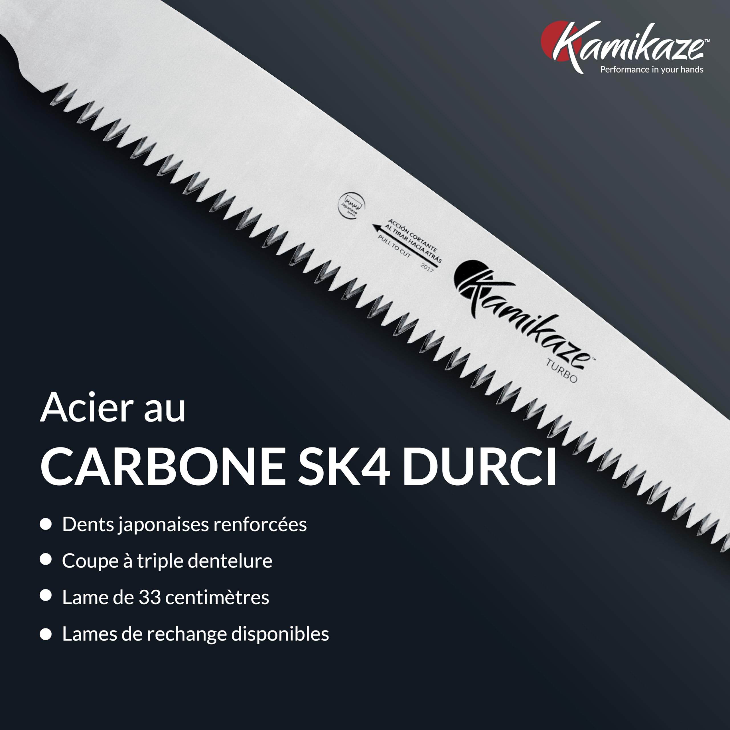 KAMIKAZE Scie d’Élagage Droite S-300H, Scie à Denture Japonaise avec Lame Droite de 300 mm, Scie pour Bois en Acier SK-4 Riche en Carbone Haute Durabilité, Étui Inclus