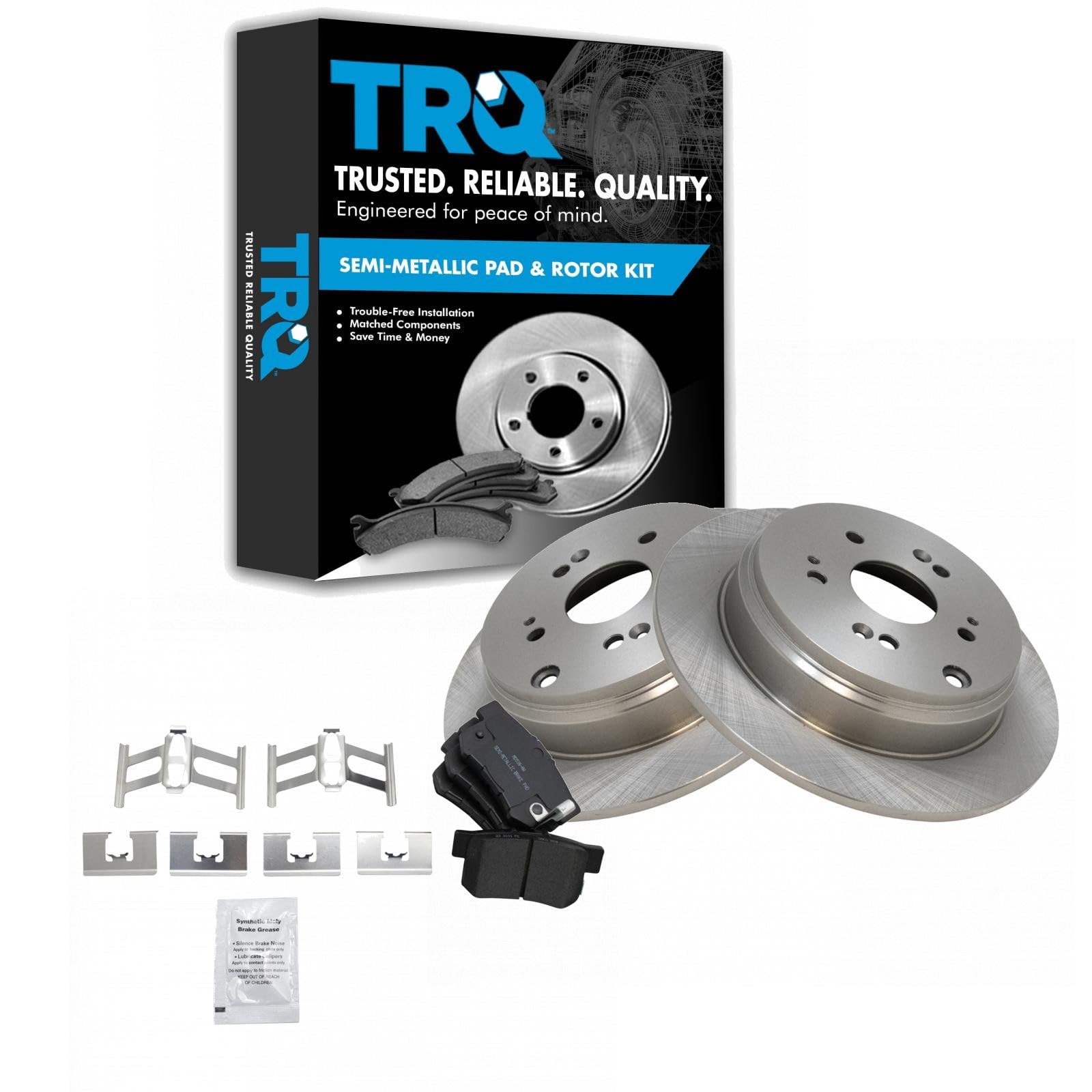 TRQ Rear Brake Pad and Rotor Set Semi Metallic Vented Rotors