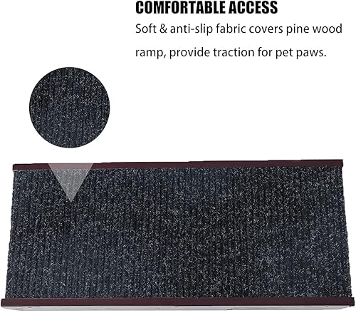 Miniatura 4 de MEWANG Rampa ajustable para mascotas de 19 pulgadas de alto, rampa portátil plegable de madera para perros y gatos, perfecta para cama y automóvil,