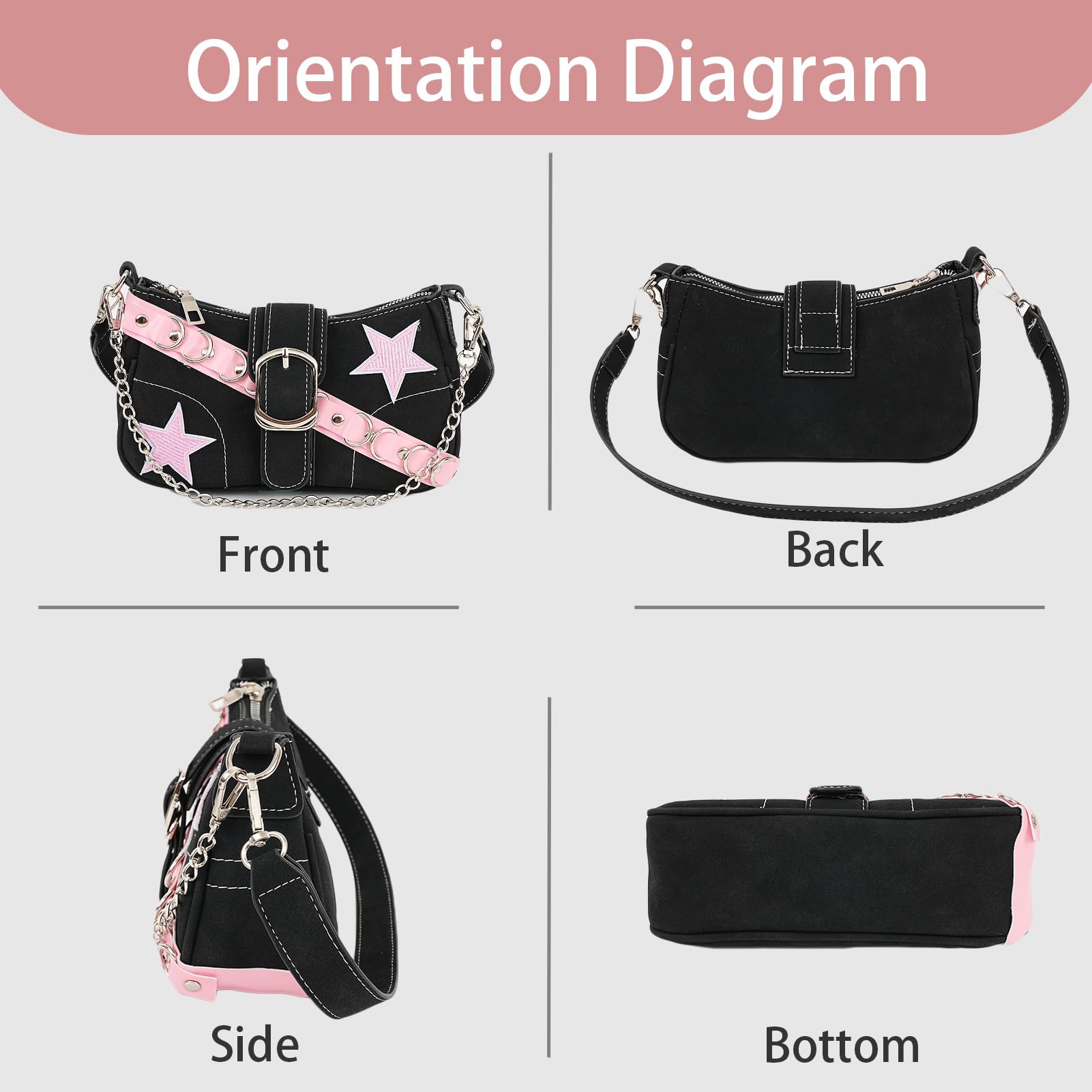 Borsa a Spalla in Pelle per Donne Borsetta con Motivo Catena Stella Y2K Ragazze Cool e Sensazionali Mini Borse in Pelle PU per Donne