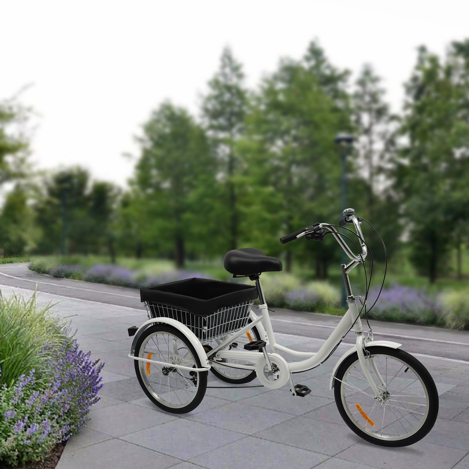 Triciclo de 20 pulgadas para adultos, 8 marchas, bicicleta de carga de acero al carbono, bicicleta para personas mayores, con cesta de la compra, altura ajustable, ruedas de ciudad, máx.