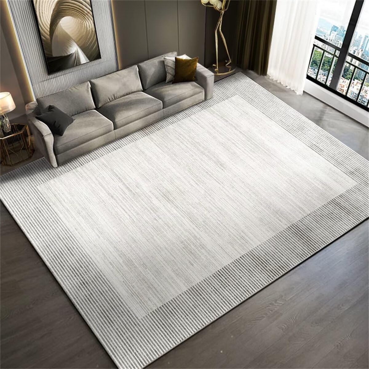 Tapis de salon moderne gris 120x170cm au design de ligne simple pour chambre
