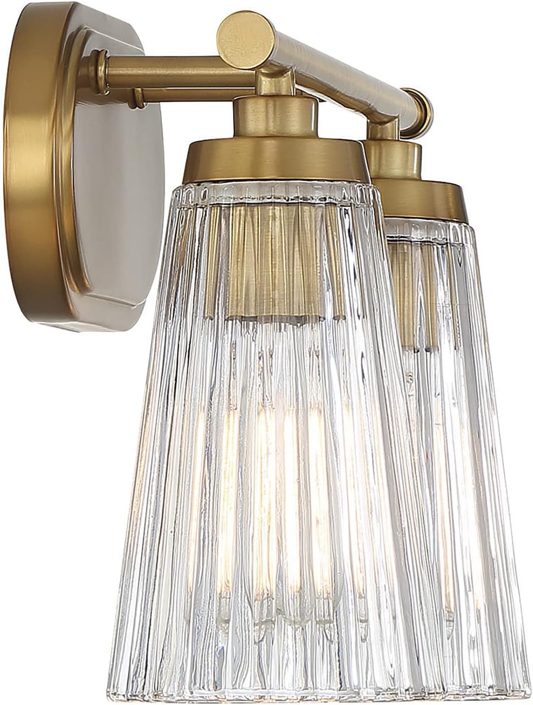 Savoy House 8-1745-2-322 Chantilly Vintage Traditional Clear Ribbed Glass Bathroom Vanity Wall Light, 2-Light 120 Total Watts, 10" H x 14" W, Warm Brass