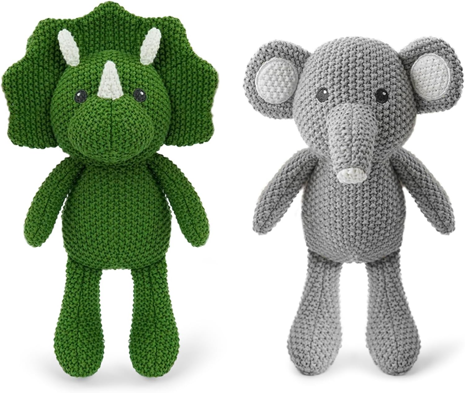 Crochet Stuffed Animals for Kids 2-Pack - Elephants & Triceratops, 10-12" Soft Cute Plush Toys, Hand-Knitting Cotton Thread Plush Animals, Ideal Birthday for Boys Girls Kids & Adults