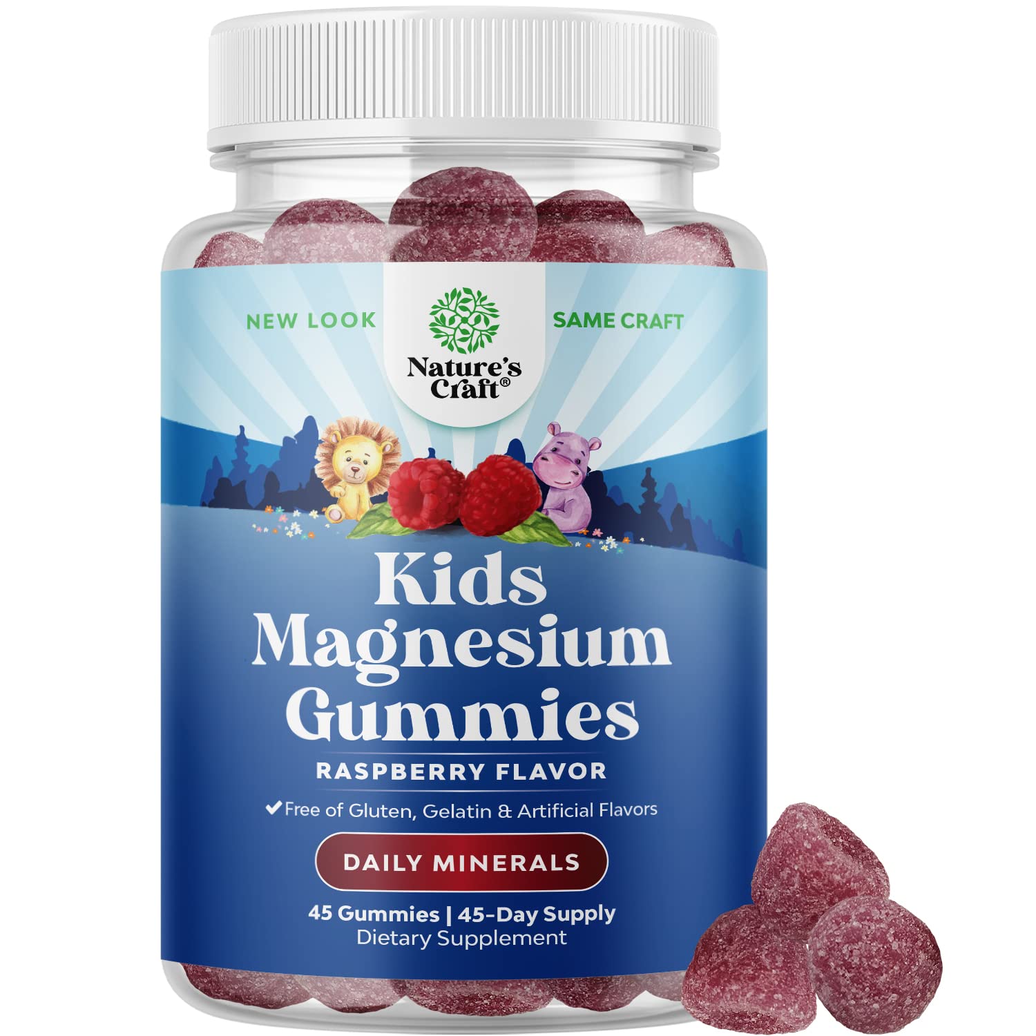 Kids Magnesium Gummies - Calm Relaxing Mg Citrate Supplement with Raspberry Flavor - Calm Magnesium Supplement for Nerve Health Muscles & Heart Support - Mag Citrate Gummies - 45 Count Pack