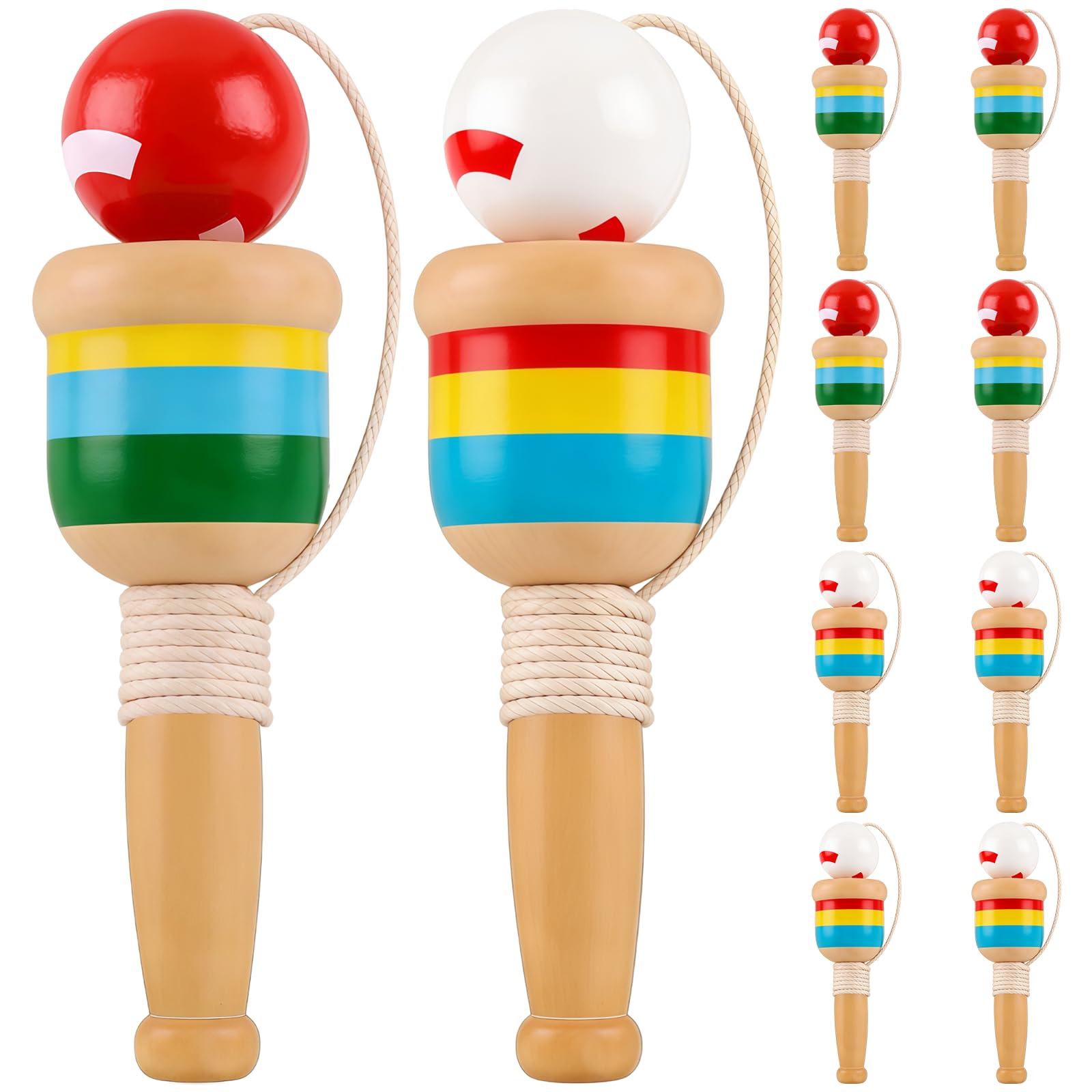 MFUOE 10 Pieces Wooden Catch Ball Game Catchers Skill Cup Hand-Eye Coordination Traditional Game Develops Fine Motor Skills Interactive Competition Game Toy for Park Picnic Playground