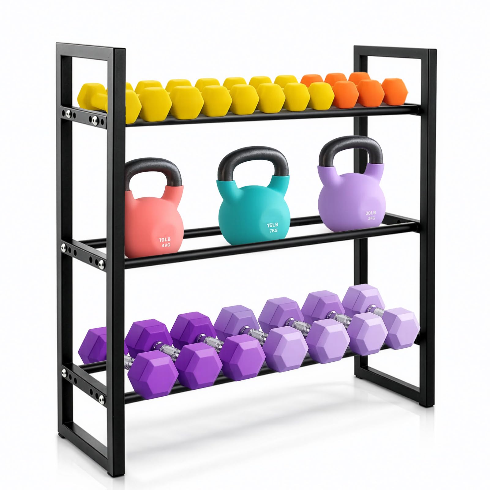 Adjustable Dumbbell Rack 3-Tier, Heavy Duty Weight Stand, Sturdy Metal Storage for Dumbbells and Kettlebells, Compact Home Gym Organizer, 360LBS Capacity