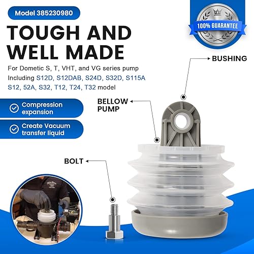 Miniatura 5 de Para Dometic 385230980 Kit de fuelle de bomba y 385310076 Kit de válvula de pico de pato de 1-1/2 pulgadas y kit de juntas tóricas 385310151