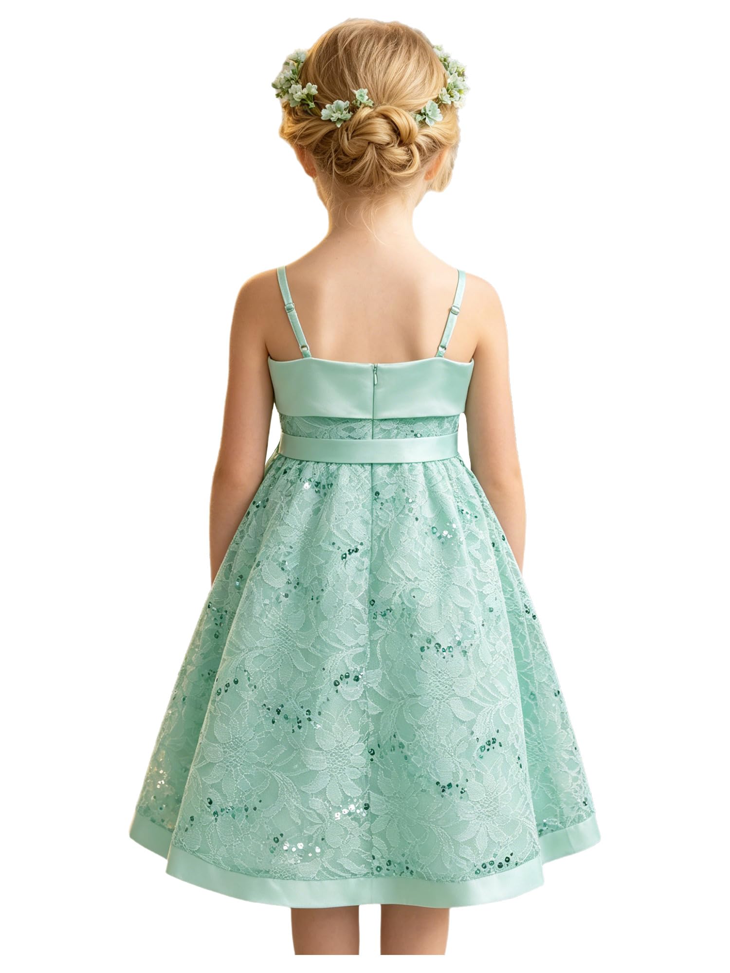 Bambini Vestito Forma A da Festa di Compleanno per Ragazze Sposa | Grande Fiocco Laterale,Spaghetti Straps,Collo Quadrato,Festa Sera,Cocktail,Prima Comunione,Damigella D’Onore,Celebrazione