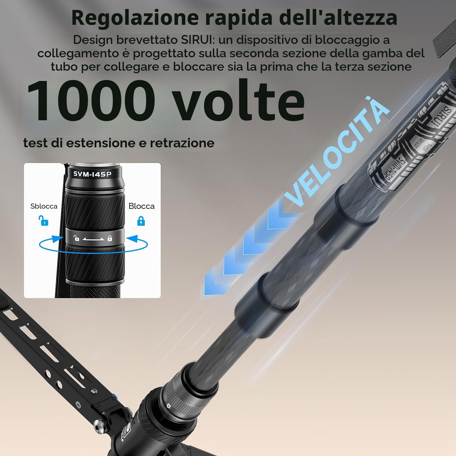 SIRUI SVM-145P Monopiede Carbin in Fibra, 57"/144cm Monopiede Video per Fotocamera con Pedale, Regolazione dell'altezza in Un Unico Passaggio con Blocco a Torsione, Carico Massimo 22 lbs/10 kg
