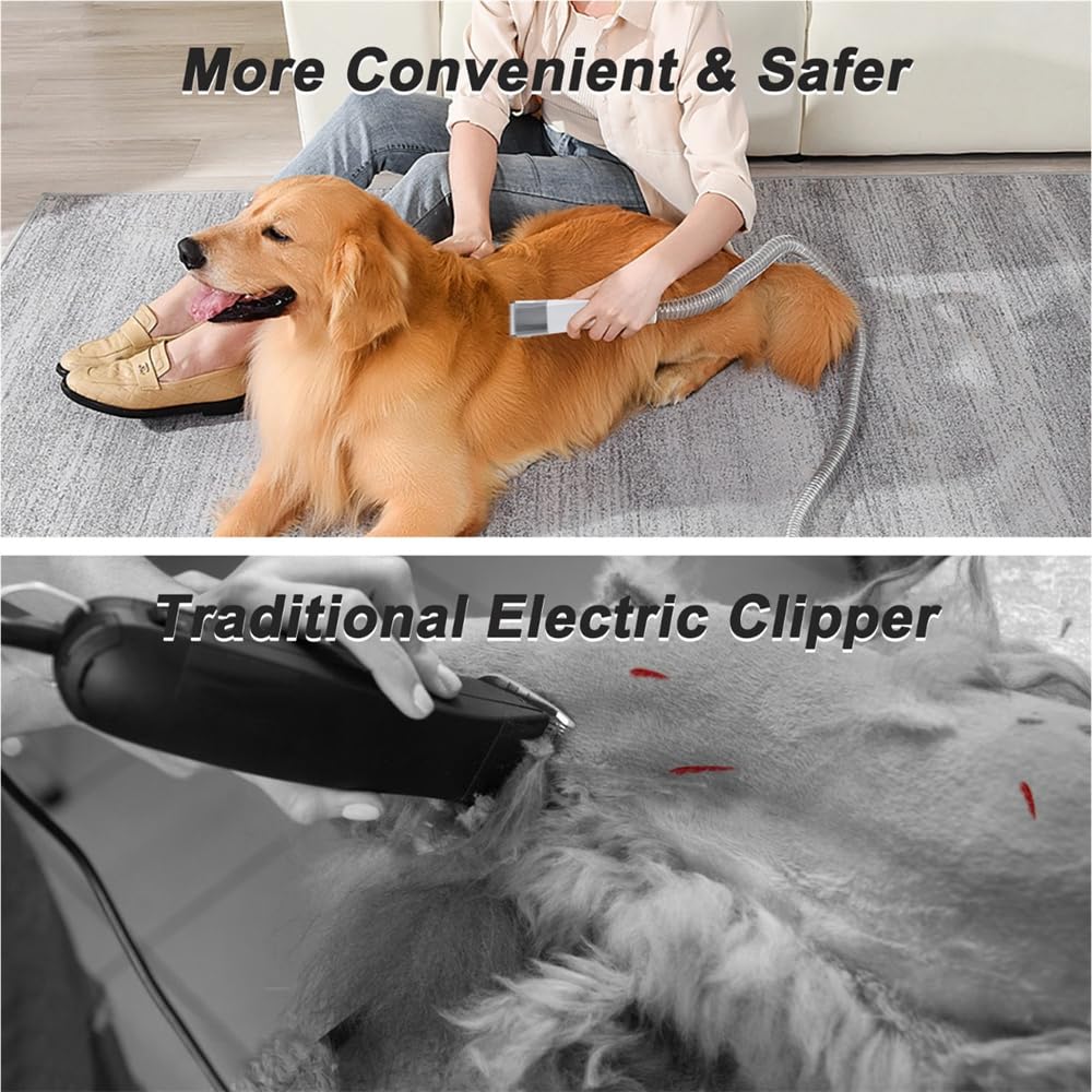 Tosatrice per cani con aspirapolvere – 7 in 1 aspirapolvere per peli di animali domestici, trimmer per la cura degli animali domestici con aspirazione 13000 Pa, diversi strumenti per la cura di cani e