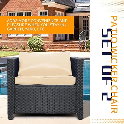 Miniatura 8 de Sillas de mimbre para patio, sillas de ratán al aire libre con cojín, muebles de patio para jardines, patios, balcones, junto a la piscina (beige)