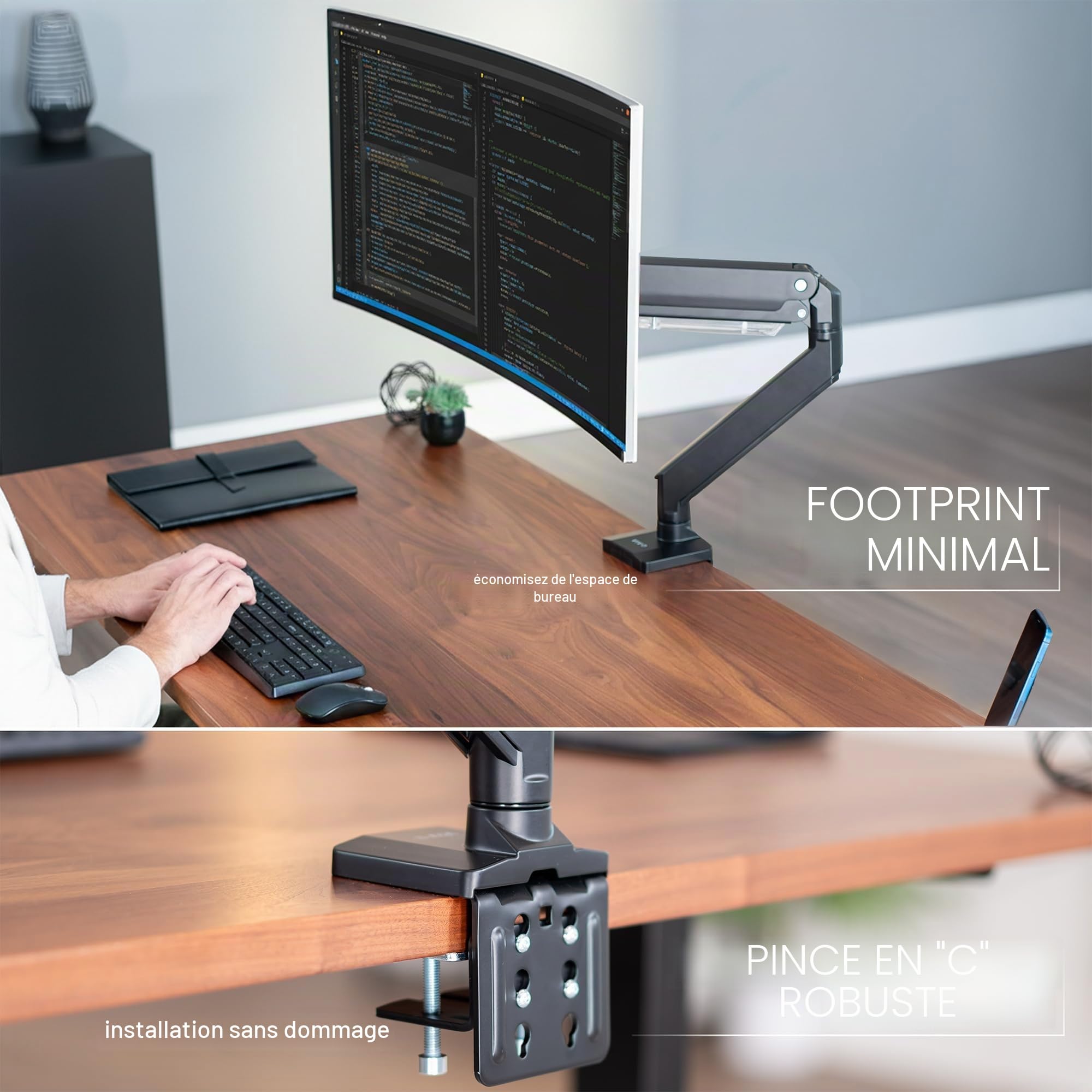 VIVO STAND-V101G1 Bras de Moniteur Robuste en Aluminium de qualité supérieure pour écrans Ultra Larges jusqu'à 124,5 cm et 15 kg, Hauteur pneumatique, VESA Max 100 x 100, Noir, STAND-V101G1