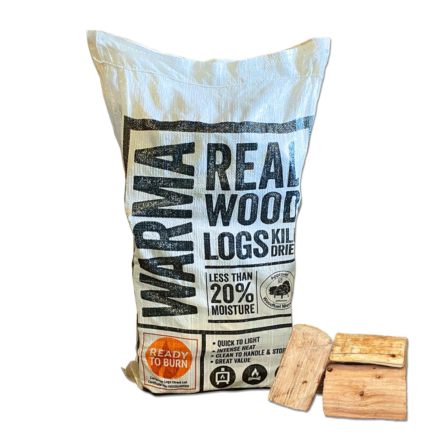 53L Large Bag Kiln Dried Real Wood Logs Mixed Premium Softwood Sustainably Sourced - Ready to Burn & Moisture Content Below 20% - Suitable for Fire Pits Open Fires Wood Burning Stoves Oven Burners