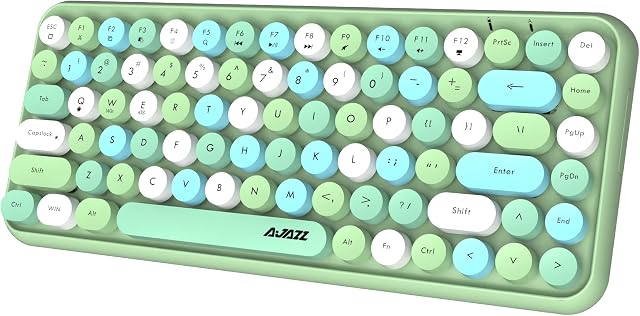 Wireless Bluetooth keyboard, Cute Mini 84-key Compact Keyboard, 2.4GHz wireless connect, Typewriter ABS Retro Round Key Caps, Matte Panel, Ergonomic Design for PC Computer Laptops (Green Mixed Color)
