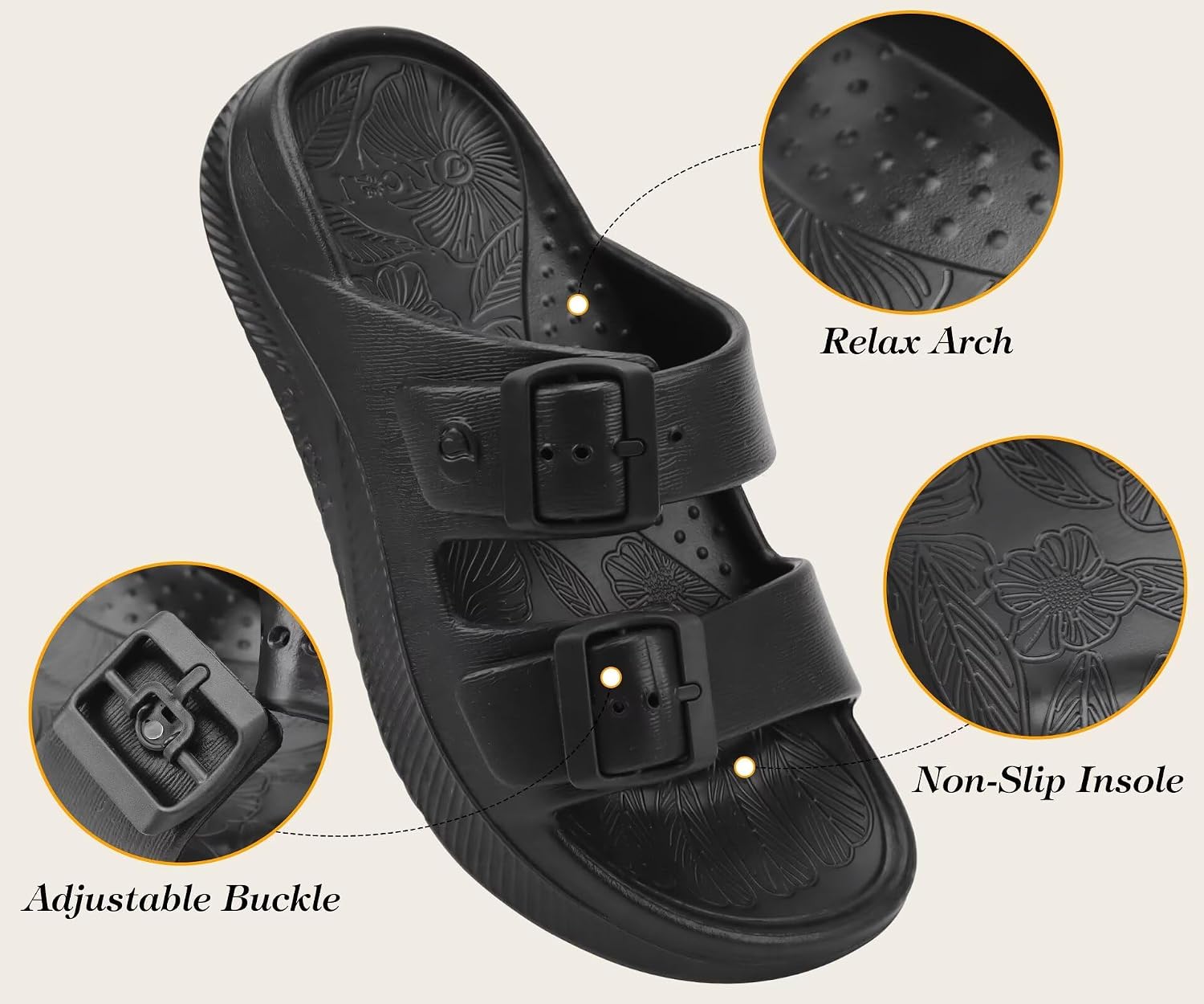 ONCAI Womens Recovery Sandals with Arch Support Plantar Fasciitis Orthotic Adjustable Buckle Open Toe Thick Cushion Outdoor Girls Sport Slides Athletic Summer Comfortable Rubber Soles Size US 6-11