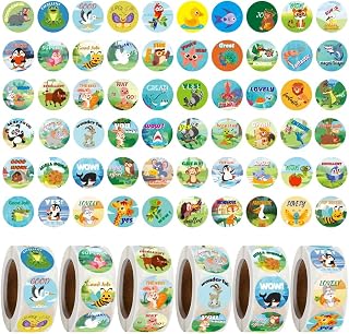3000 Pcs Reward Stickers for Teachers, Cartoon Animal Motivational Stickers, 0.66 Inch Round Incentive Labels for Classroom, Homework, Behavior Charts, 6 Rolls, 500 Labels per Roll
