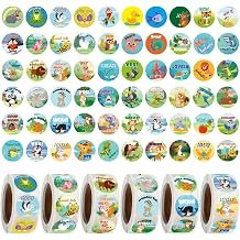 3000 Pcs Reward Stickers for Teachers, Cartoon Animal Motivational Stickers, 0.66 Inch Round Incentive Labels for Classroom, Homework, Behavior Charts, 6 Rolls, 500 Labels per Roll