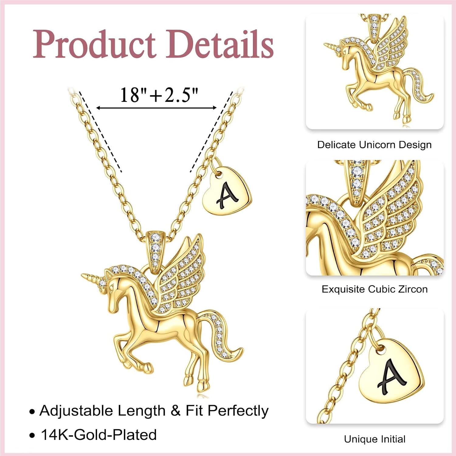 MONOOC Unicorn Gifts for Kids Girls - Unicorn Necklace 14K-Gold-Plated Unicorns Initial Necklace Initial Lette Necklaces for Girls Unicorns Jewelry Unique Gift Birthday Gifts for Kids Girl