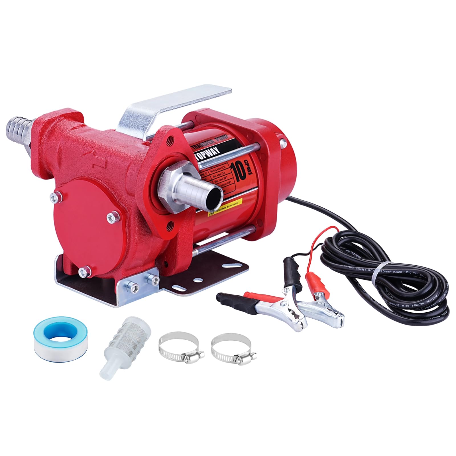 Photo 1 of TOPWAY 12V DC Gasoline Fuel Pump 10GPM Self-priming Oil Transfer Pump With Handle, Overheat Protection, Explosion-Proof, Built-in Bypass, for Gasoline Fuel Diesel Kerosene Removal,Red
