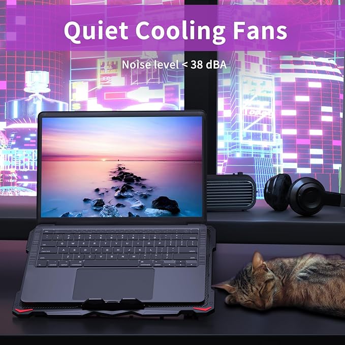 Base para laptop AICHESON S035 con 5 ventiladores y cables USB miniatura 3