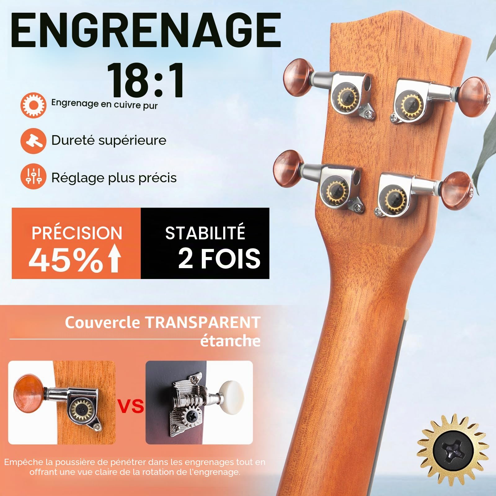 Ukulélé Kit de démarrage en acajou pour débutants avec sac de transport, sangle, cordes et livret d'instructions (français non garanti) 23 inch Concert MI2176.