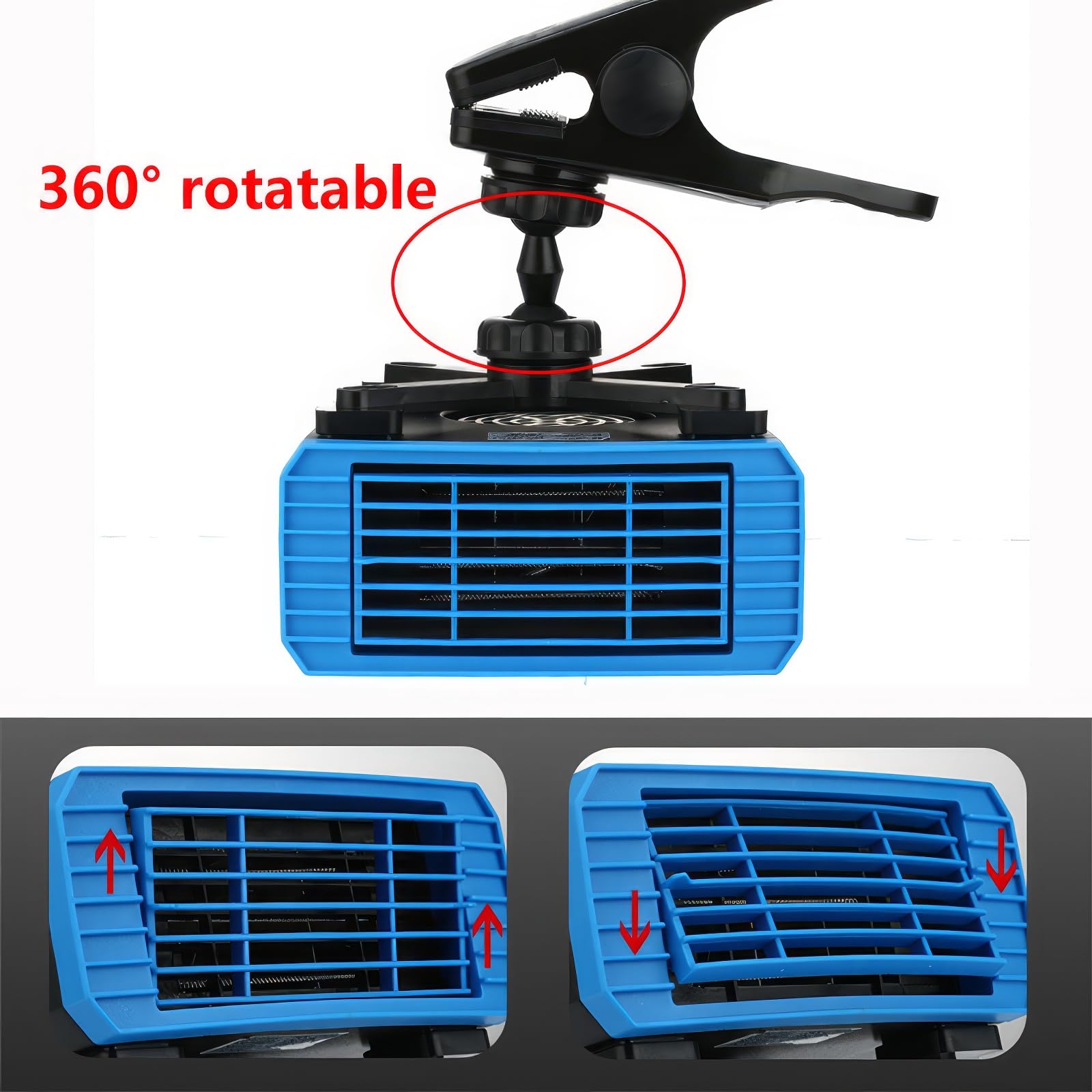 Riloer Ventilador enfriador de coche 2 en 1, 12 V, 150 W, ventilador de calefacción eléctrico portátil, antivaho de ventana, descongelador de parabrisas giratorio de 360°