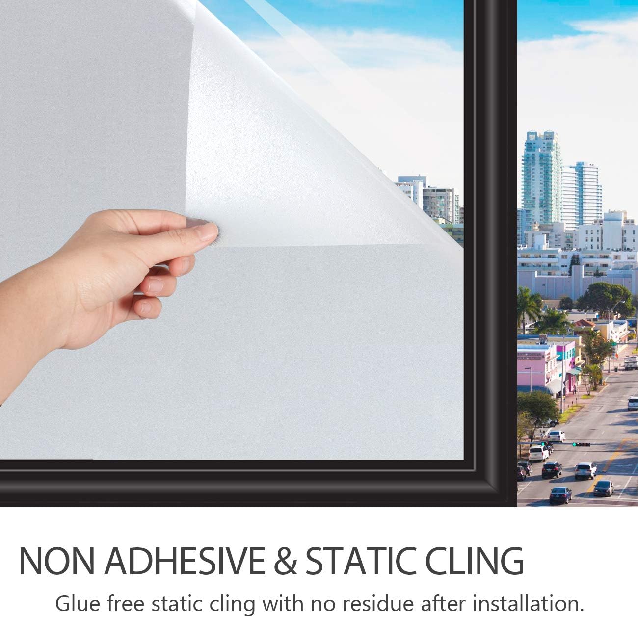 HIDBEA Privacy Window Film Frosted with Heat Control UV Protection Static Cling Reusable Glass Stickers Covering for Home Office Bathroom, 35.4 Inches x 8.2 feet, Matte