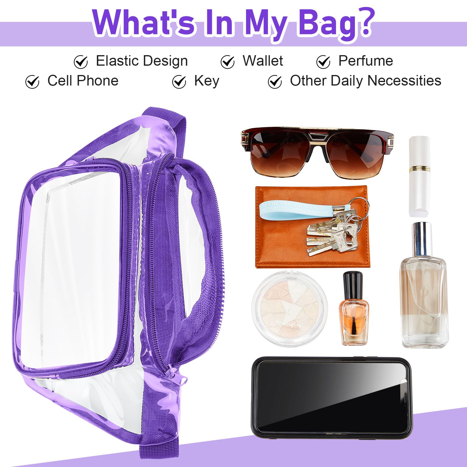 Reginary 24 transparente Bauchtaschen für Damen und Herren, Bauchtasche, Stadiongenehmigt, transparente Tasche, wasserdicht, Geldbörse, verstellbare Gürteltasche für Festivals, Spiele, Reisen, Violett